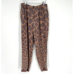 Anthropologie Pant Womens 8 Tamarind Toruser Animal Print Boho Linen Blend